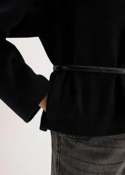 bonprix Bekleidung·Basics|Blazer^Oversized Blazer mit Gürtel in Wolloptik, ungefüttert schwarz