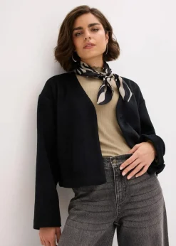 bonprix Bekleidung·Basics|Blazer^Oversized Blazer mit Gürtel in Wolloptik, ungefüttert schwarz