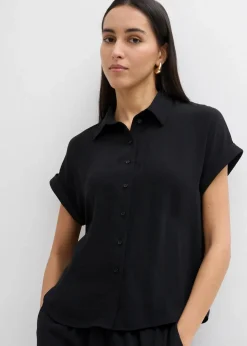 bonprix Zweiteiler & Sets|Blusen & Tuniken^Oversized Bluse aus strukturiertem Crêpe schwarz