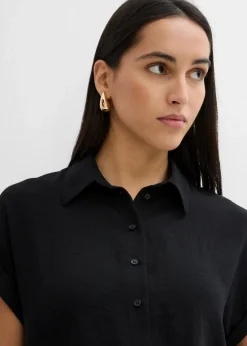 bonprix Zweiteiler & Sets|Blusen & Tuniken^Oversized Bluse aus strukturiertem Crêpe schwarz