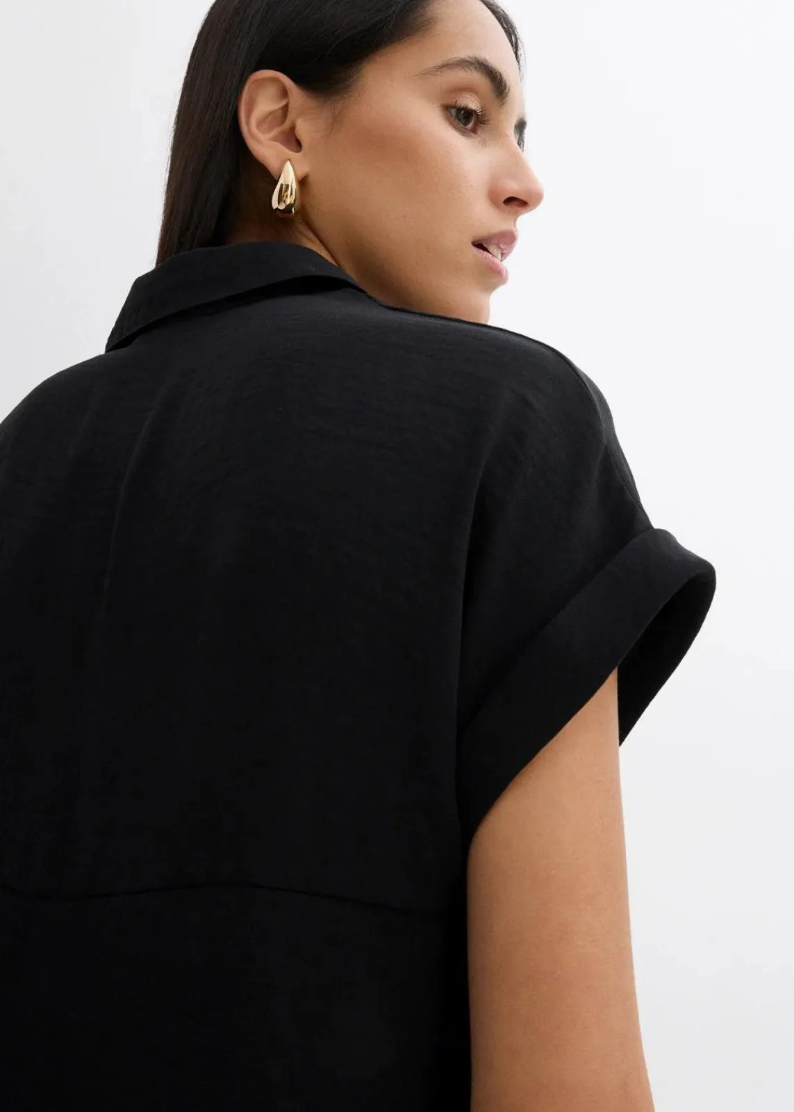 bonprix Zweiteiler & Sets|Blusen & Tuniken^Oversized Bluse aus strukturiertem Crêpe schwarz