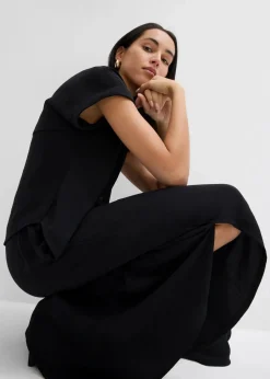 bonprix Zweiteiler & Sets|Blusen & Tuniken^Oversized Bluse aus strukturiertem Crêpe schwarz