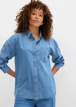 bonprix Blusen & Tuniken|Nachhaltigere Materialien^Oversized Jeanshemd aus Bio-Baumwolle hellblau denim