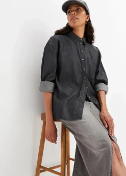 bonprix Bekleidung·Jacken & Mäntel|Nachhaltigere Materialien^Oversized Jeanshemd aus Bio-Baumwolle dunkelgrau denim