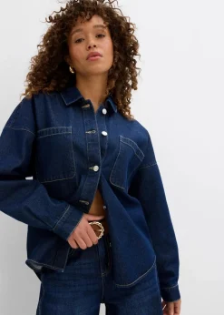 bonprix Bekleidung·Hosen|Nachhaltigere Materialien^Oversized Jeans-Overshirt aus Bio-Baumwolle tiefblau denim ungewaschen