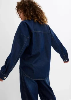 bonprix Bekleidung·Hosen|Nachhaltigere Materialien^Oversized Jeans-Overshirt aus Bio-Baumwolle tiefblau denim ungewaschen