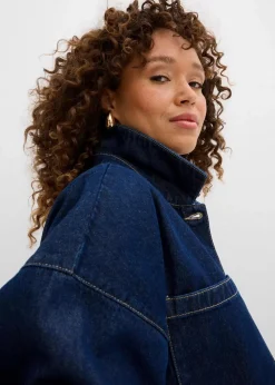 bonprix Bekleidung·Hosen|Nachhaltigere Materialien^Oversized Jeans-Overshirt aus Bio-Baumwolle tiefblau denim ungewaschen