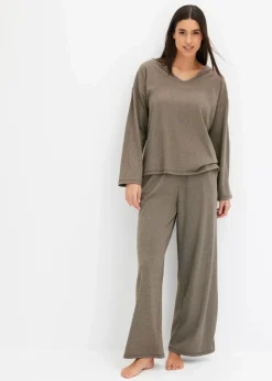 bonprix Wäsche·Homewear|Wäsche·Nachtwäsche^Oversized Loungewear Hausanzug aus weicher Rippe braun meliert