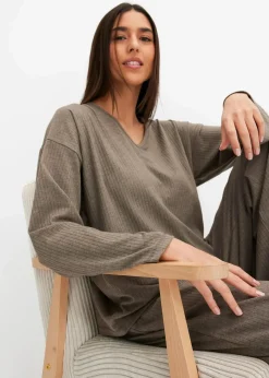 bonprix Wäsche·Homewear|Wäsche·Nachtwäsche^Oversized Loungewear Hausanzug aus weicher Rippe braun meliert