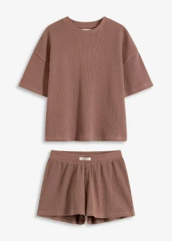 bonprix Wäsche·Homewear|Wäsche·Nachtwäsche^Oversized Loungewear Shorty Hausanzug aus Waffeljersey matt braun