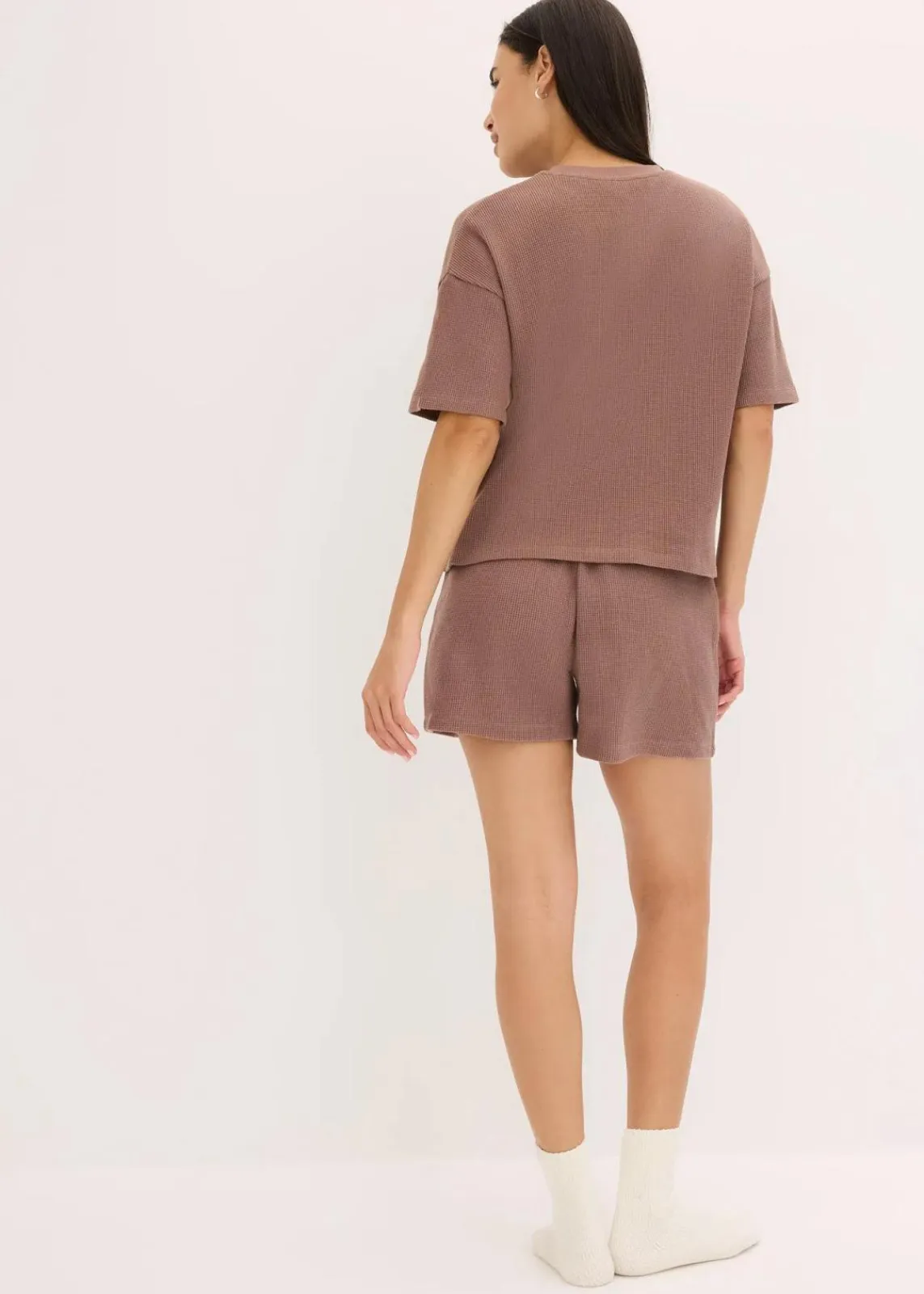 bonprix Wäsche·Homewear|Wäsche·Nachtwäsche^Oversized Loungewear Shorty Hausanzug aus Waffeljersey matt braun