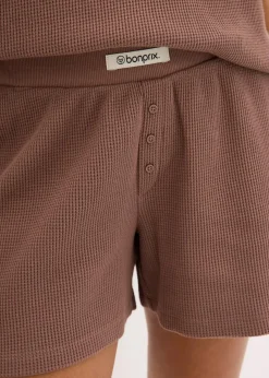 bonprix Wäsche·Homewear|Wäsche·Nachtwäsche^Oversized Loungewear Shorty Hausanzug aus Waffeljersey matt braun
