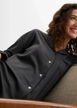 bonprix Wäsche·Basics|Wäsche·Nachtwäsche^Oversized Nachthemd aus reiner Baumwolle schwarz/grau gemustert