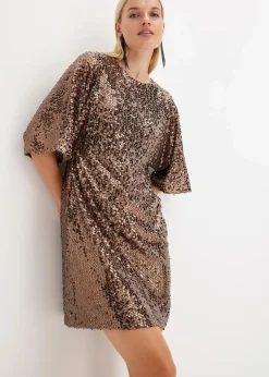 bonprix Bekleidung·Pullover & Strickjacken|Kleider^Oversized Paillettenkleid nougatbraun