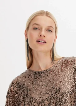 bonprix Bekleidung·Pullover & Strickjacken|Kleider^Oversized Paillettenkleid nougatbraun