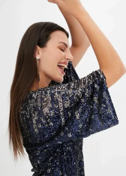 bonprix Kleider^Oversized Paillettenkleid blau/silber