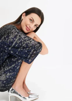 bonprix Kleider^Oversized Paillettenkleid blau/silber