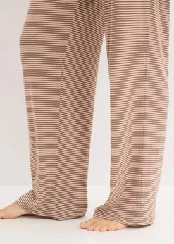 bonprix Wäsche·Nachtwäsche|Nachtwäsche^Oversized Pyjama aus weicher Baumwolle maronenbraun/sandbeige gestreift
