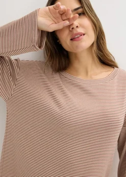 bonprix Wäsche·Nachtwäsche|Nachtwäsche^Oversized Pyjama aus weicher Baumwolle maronenbraun/sandbeige gestreift