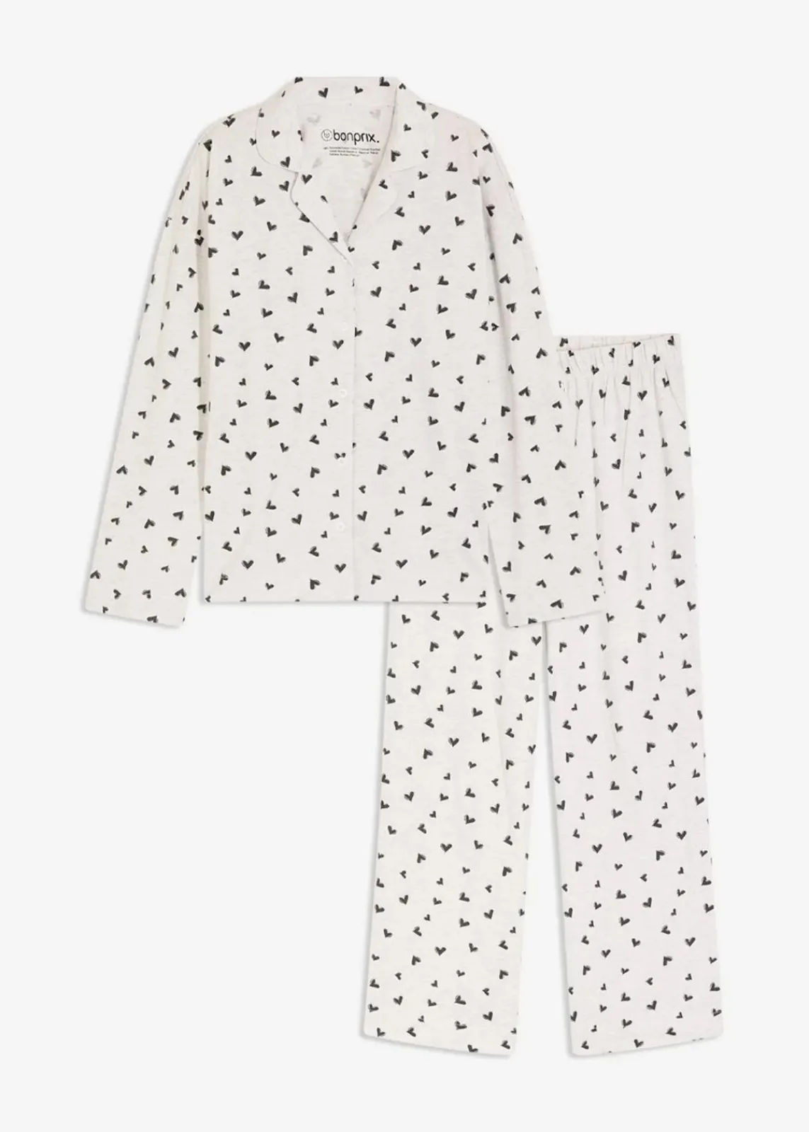 bonprix Wäsche·Nachtwäsche|Nachtwäsche^Oversized Pyjama mit Knopfleiste naturmeliert/schwarz bedruckt