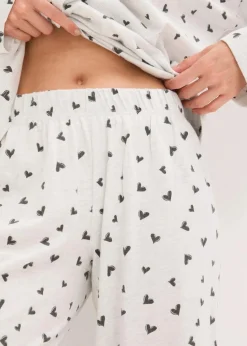 bonprix Wäsche·Nachtwäsche|Nachtwäsche^Oversized Pyjama mit Knopfleiste naturmeliert/schwarz bedruckt