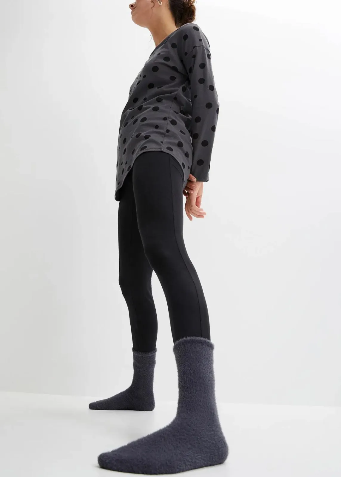 bonprix Wäsche·Nachtwäsche|Nachtwäsche^Oversized Pyjama mit Leggings schiefergrau/schwarz
