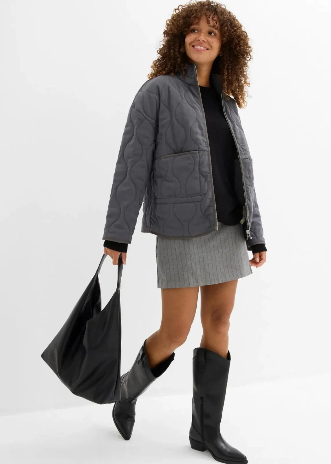 bonprix Jacken & Mäntel|Bekleidung·Hosen^Oversized Steppjacke schiefergrau washed