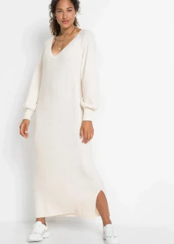 bonprix Strickmode|Kleider^Oversized Strickkleid in Midilänge wollweiß meliert