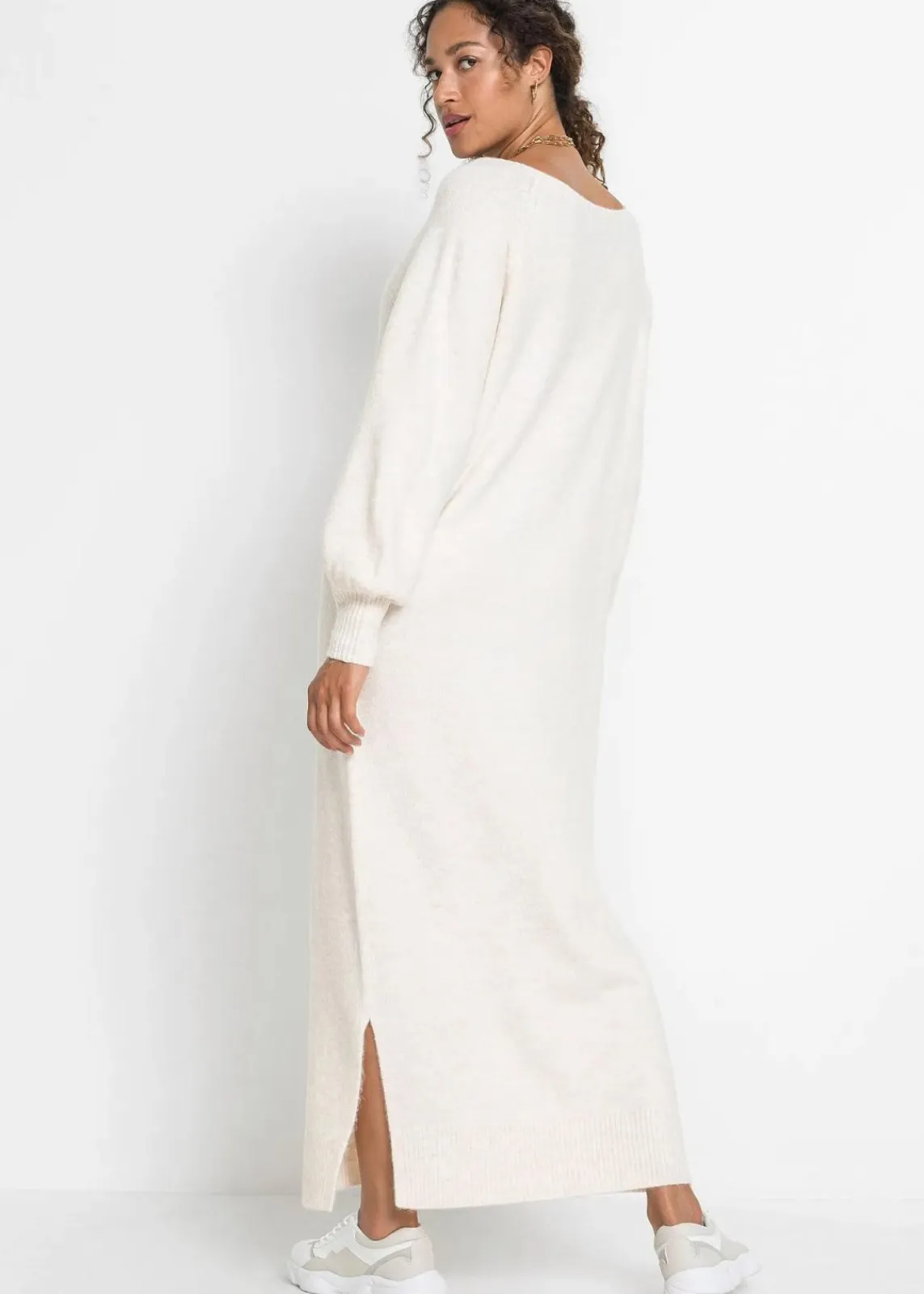 bonprix Strickmode|Kleider^Oversized Strickkleid in Midilänge wollweiß meliert