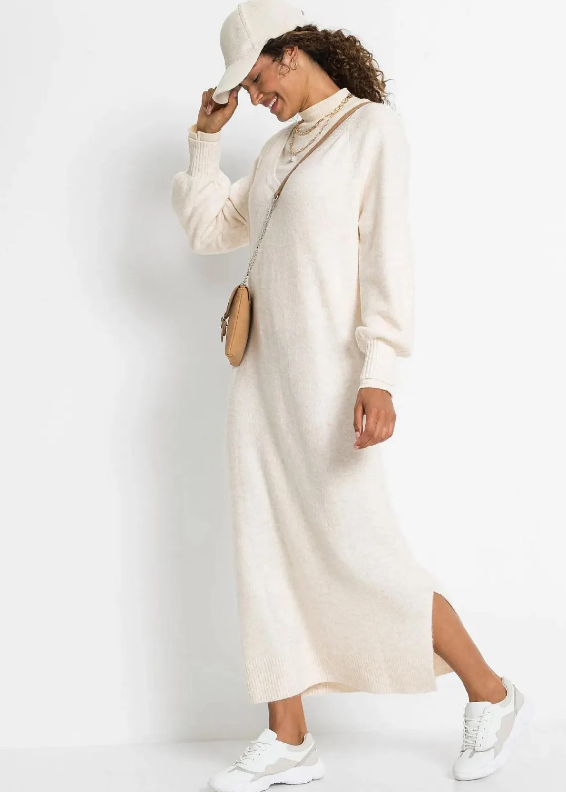 bonprix Strickmode|Kleider^Oversized Strickkleid in Midilänge wollweiß meliert