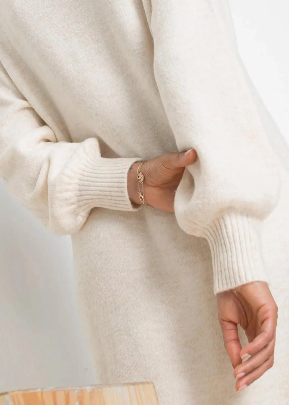bonprix Strickmode|Kleider^Oversized Strickkleid in Midilänge wollweiß meliert