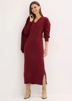 bonprix Strickmode|Kleider^Oversized Strickkleid in Midilänge rubinrot