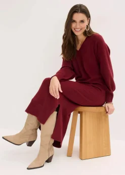 bonprix Strickmode|Kleider^Oversized Strickkleid in Midilänge rubinrot