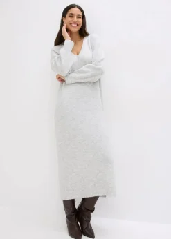 bonprix Bekleidung·Umstandsmode|Bekleidung·Pullover & Strickjacken^Oversized Strickkleid in Midilänge hellgrau meliert