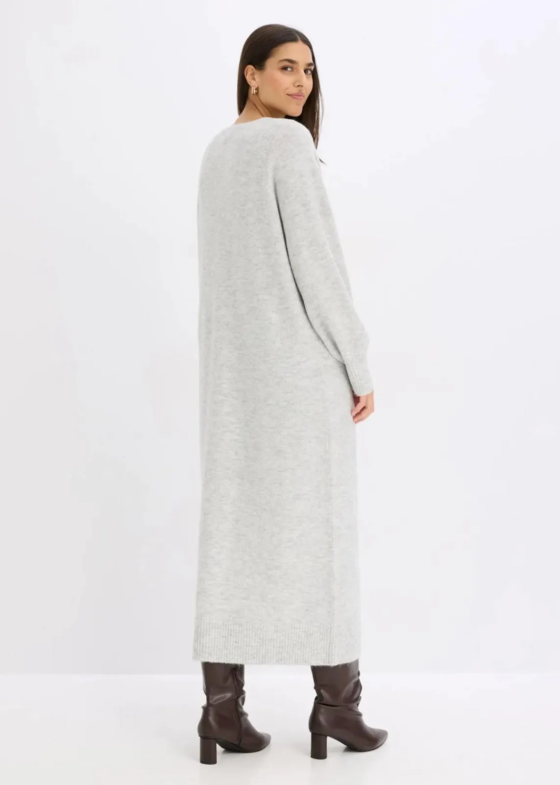 bonprix Bekleidung·Umstandsmode|Bekleidung·Pullover & Strickjacken^Oversized Strickkleid in Midilänge hellgrau meliert