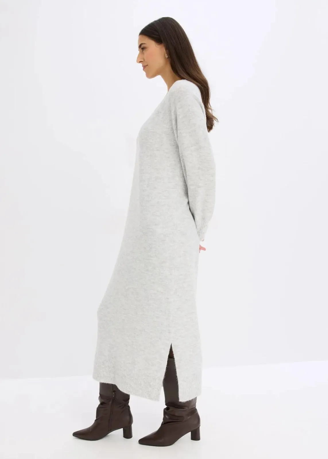 bonprix Bekleidung·Umstandsmode|Bekleidung·Pullover & Strickjacken^Oversized Strickkleid in Midilänge hellgrau meliert