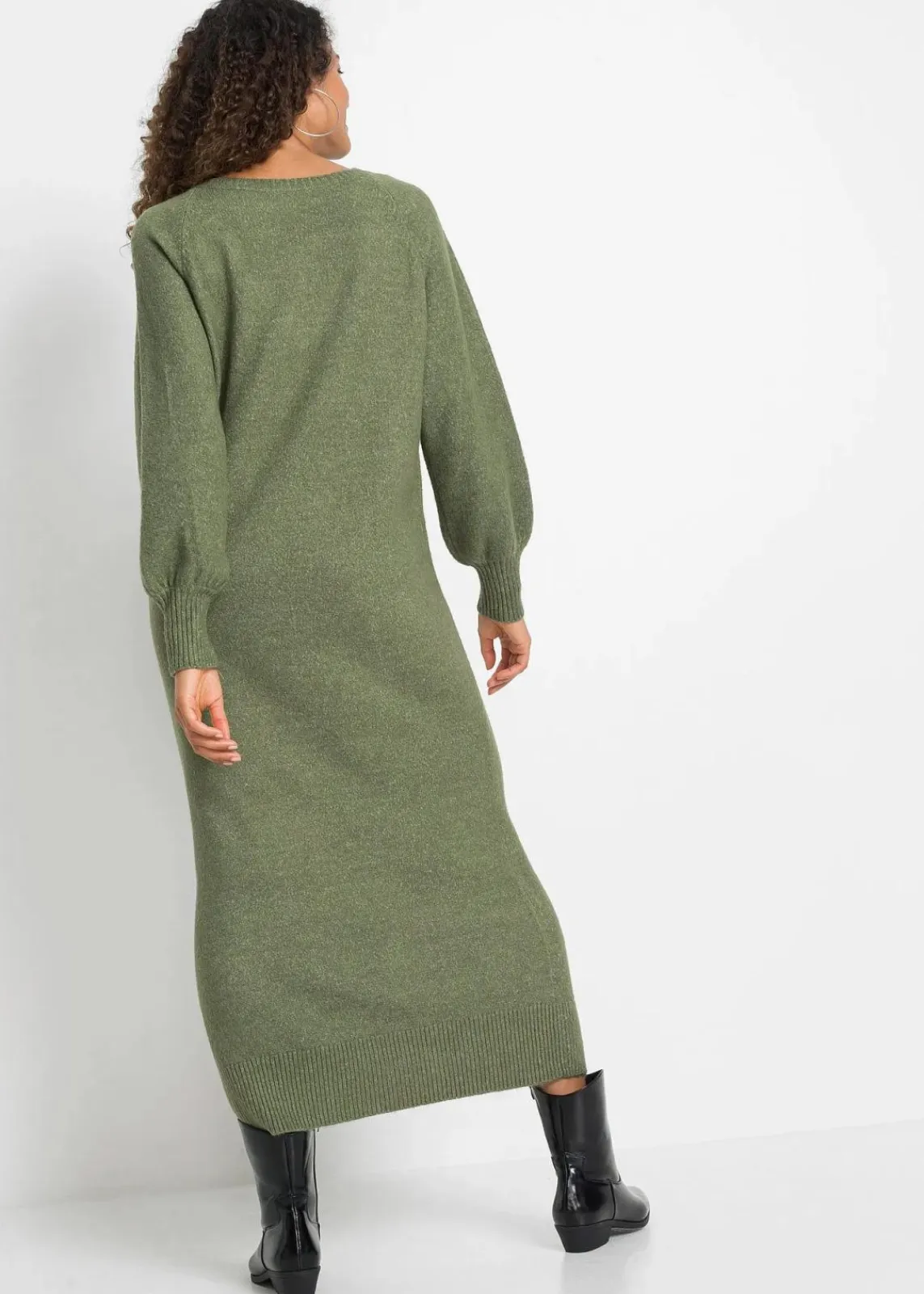 bonprix Strickmode|Kleider^Oversized Strickkleid in Midilänge dunkeloliv meliert