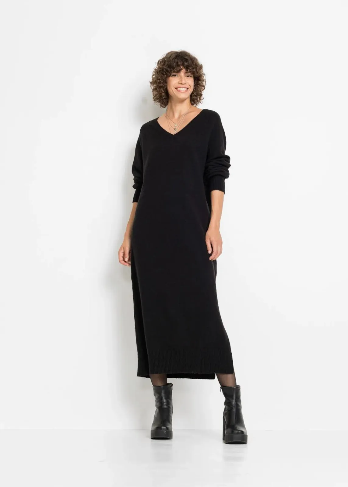 bonprix Strickmode|Kleider^Oversized Strickkleid in Midilänge schwarz
