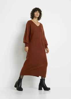 bonprix Strickmode|Kleider^Oversized Strickkleid in Midilänge mahagonibraun meliert