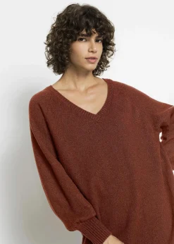 bonprix Strickmode|Kleider^Oversized Strickkleid in Midilänge mahagonibraun meliert