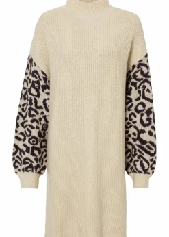 bonprix Bekleidung·Umstandsmode|Bekleidung·Pullover & Strickjacken^Oversized Strickkleid mit Leomuster hellsand meliert/ schwarz leo