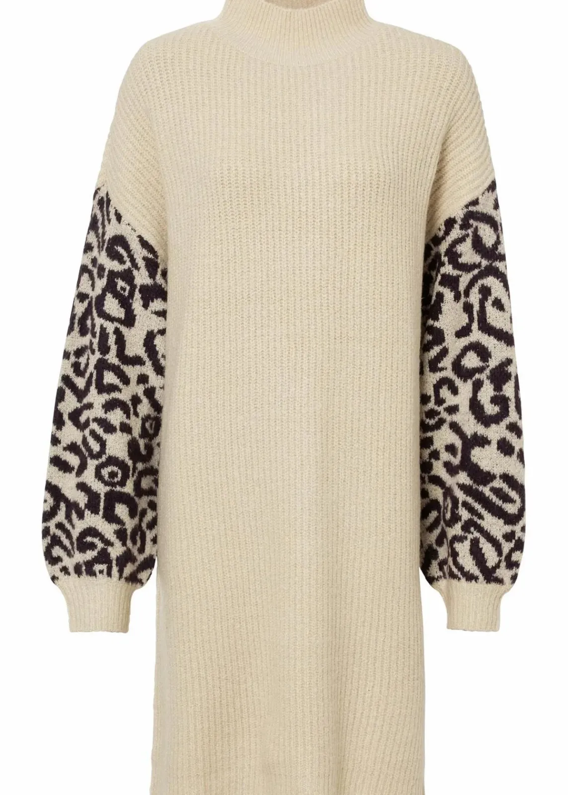 bonprix Bekleidung·Umstandsmode|Bekleidung·Pullover & Strickjacken^Oversized Strickkleid mit Leomuster hellsand meliert/ schwarz leo