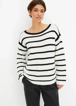 bonprix Bekleidung·Umstandsmode|Bekleidung·Jeans^Oversized Strickpullover wollweiß/schwarz gestreift