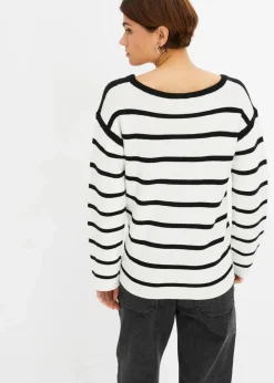bonprix Bekleidung·Umstandsmode|Bekleidung·Jeans^Oversized Strickpullover wollweiß/schwarz gestreift