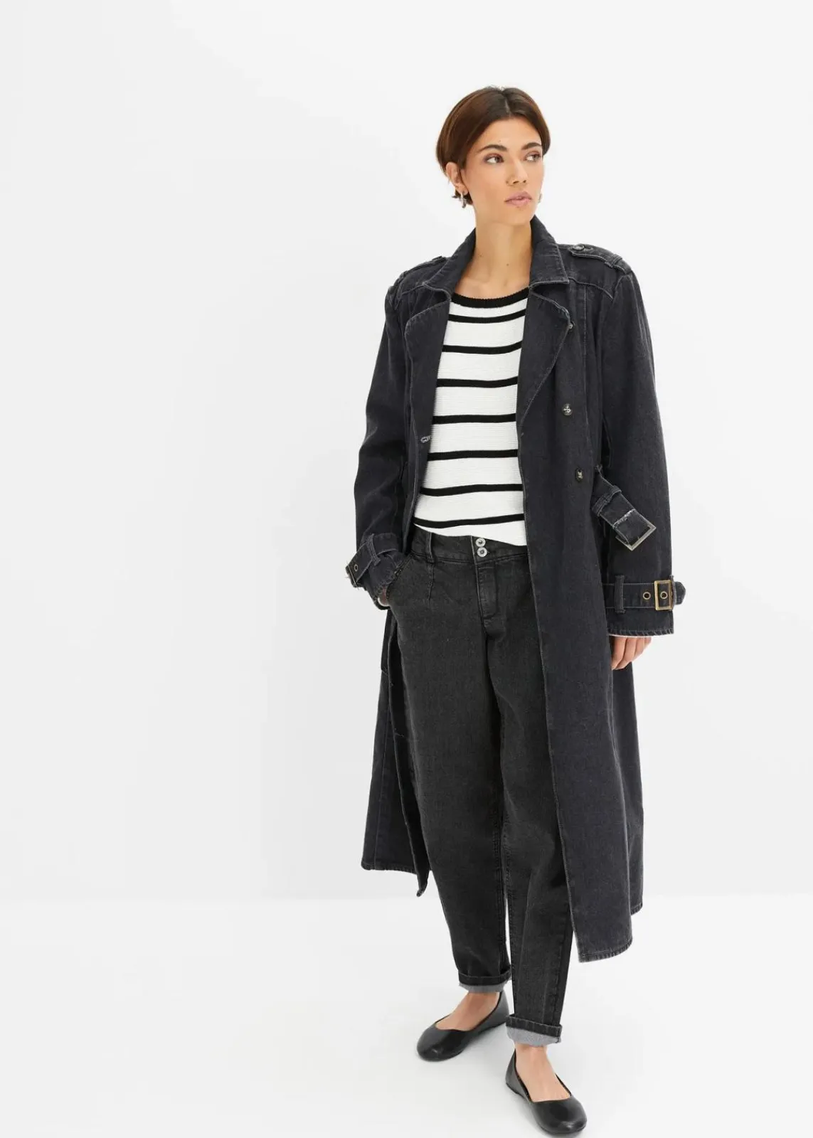 bonprix Bekleidung·Umstandsmode|Bekleidung·Jeans^Oversized Strickpullover wollweiß/schwarz gestreift