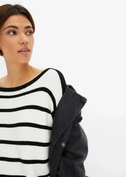 bonprix Bekleidung·Umstandsmode|Bekleidung·Jeans^Oversized Strickpullover wollweiß/schwarz gestreift
