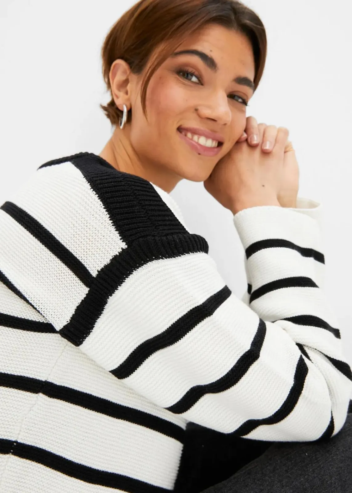 bonprix Bekleidung·Umstandsmode|Bekleidung·Jeans^Oversized Strickpullover wollweiß/schwarz gestreift