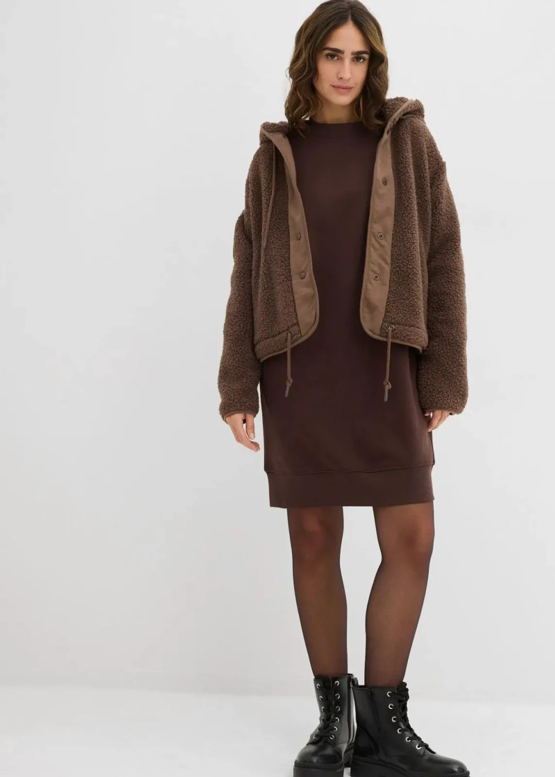bonprix Kleider|Sweat^Oversized Sweatkleid dunkelbraun