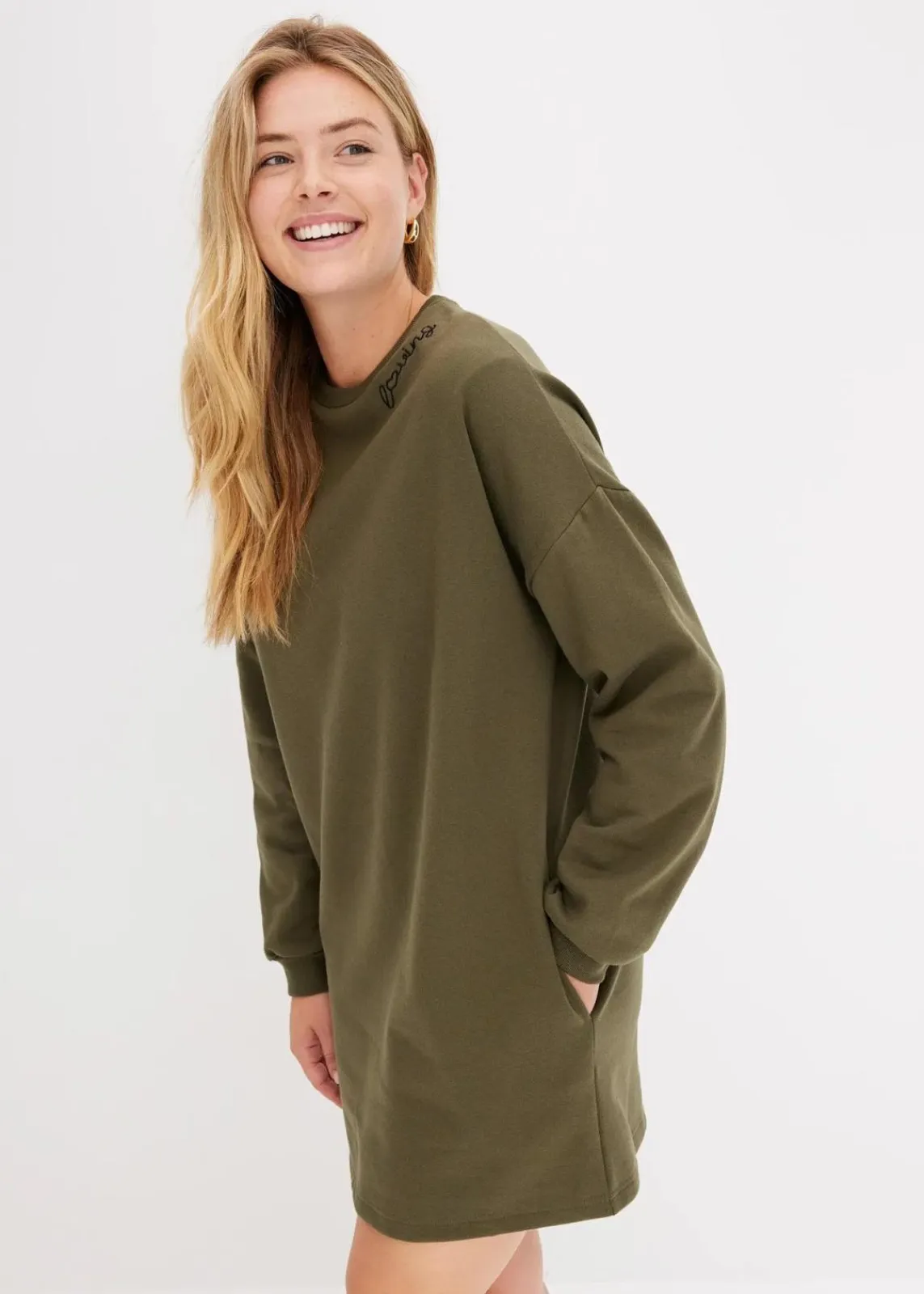 bonprix Kleider|Sweat^Oversized Sweatkleid dunkeloliv