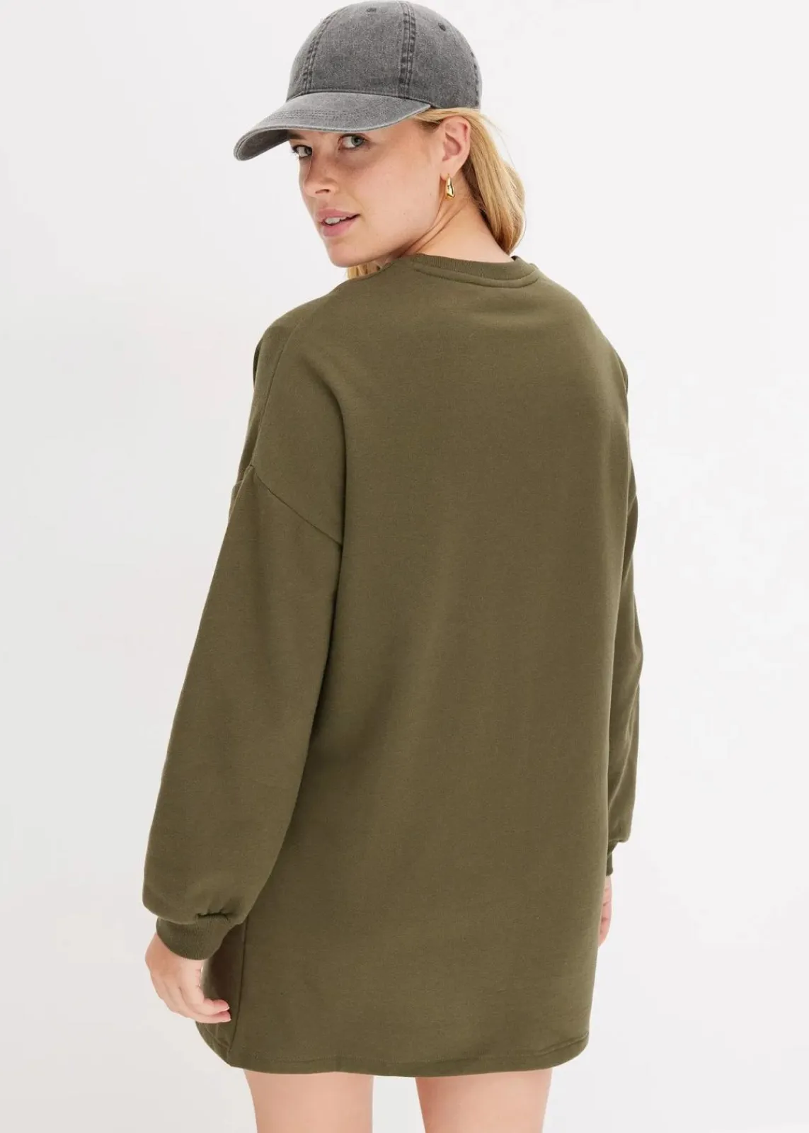 bonprix Kleider|Sweat^Oversized Sweatkleid dunkeloliv